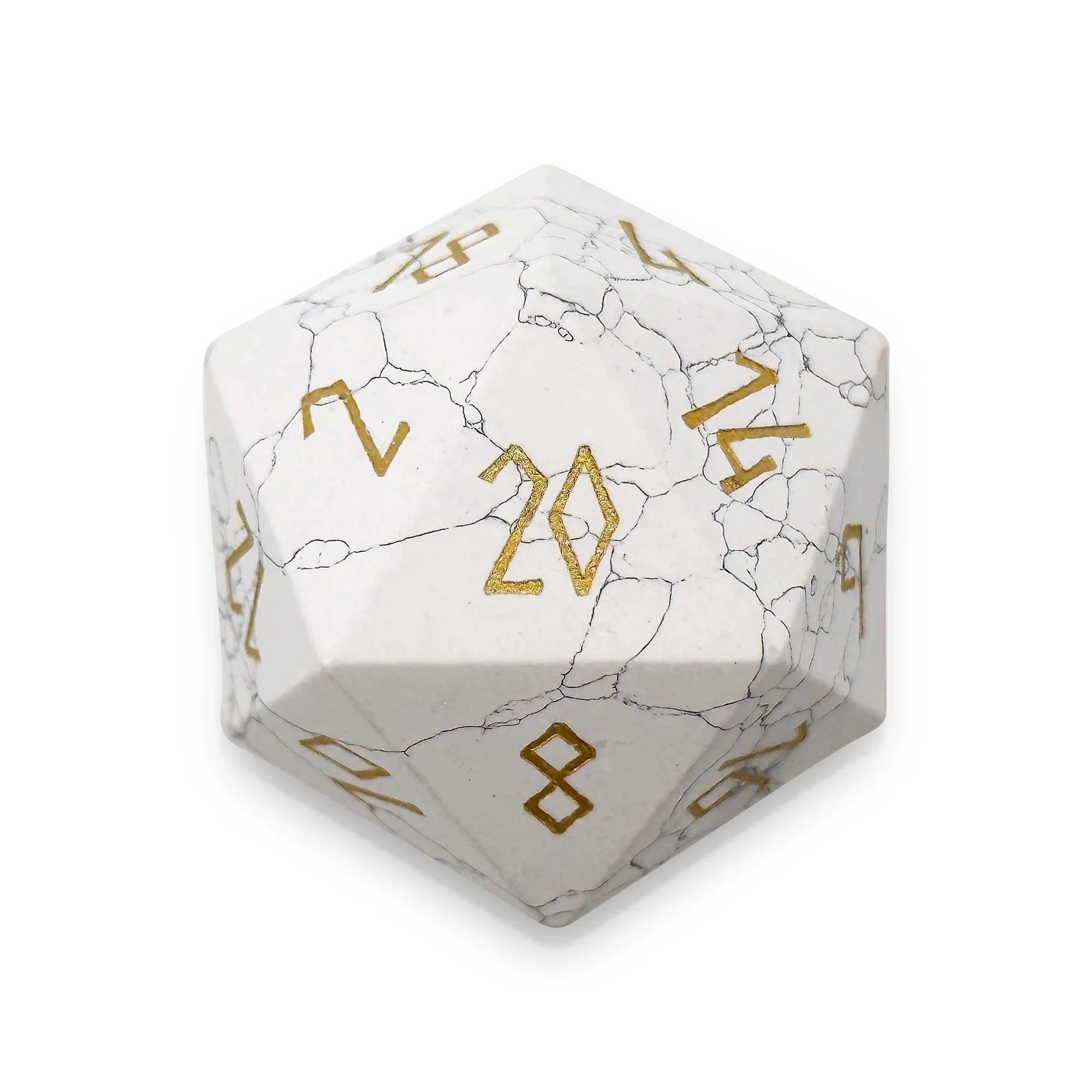 Norse Foundry: Boulder 30mm Gemstone Dice - White Howlite, Gold Font