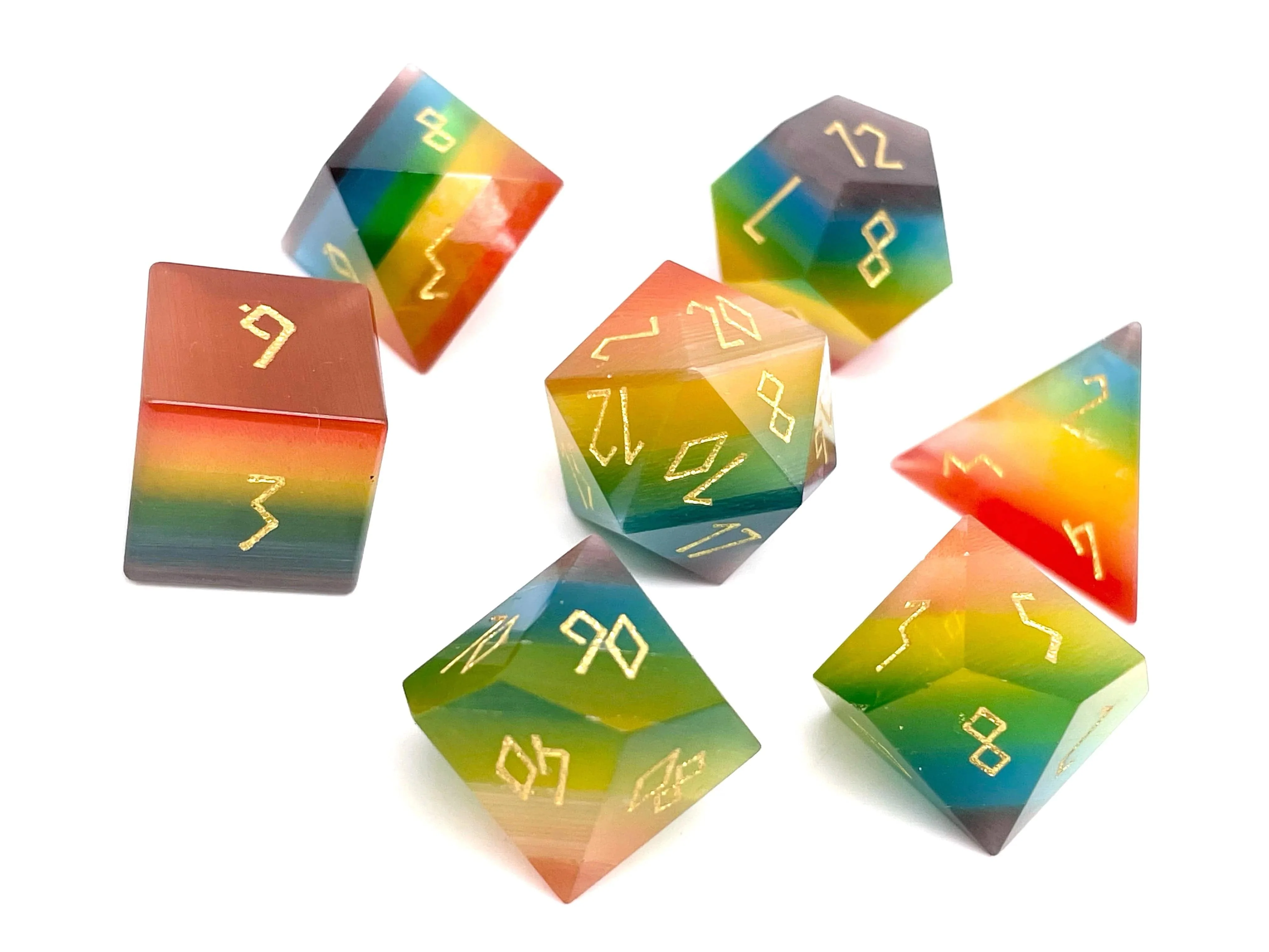 Norse Foundry: Glass Dice - Rainbow Cat's Eye (7pc Set)