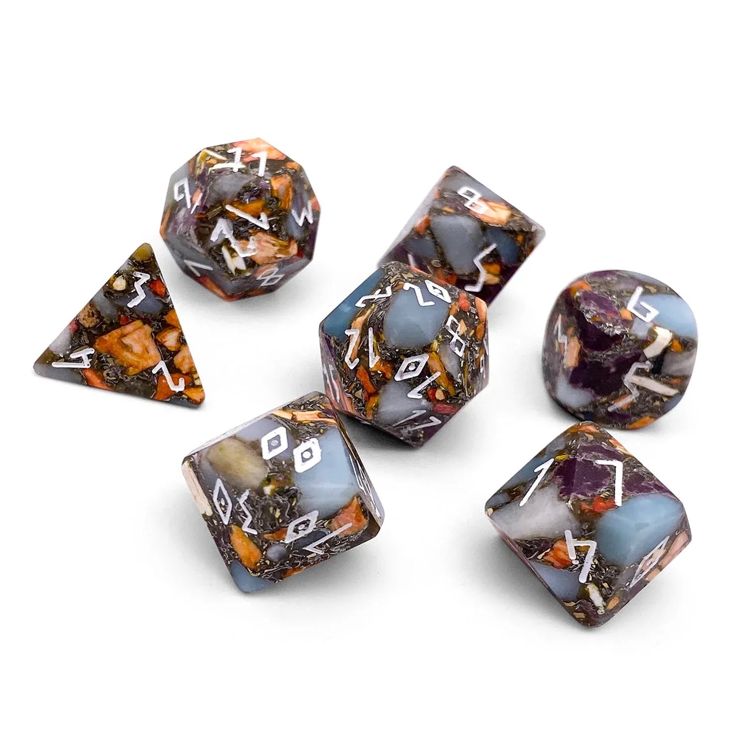Norse Foundry: TruStone Dice - Amazonite Orange Imperial Jasper with Copper (7pc Set)