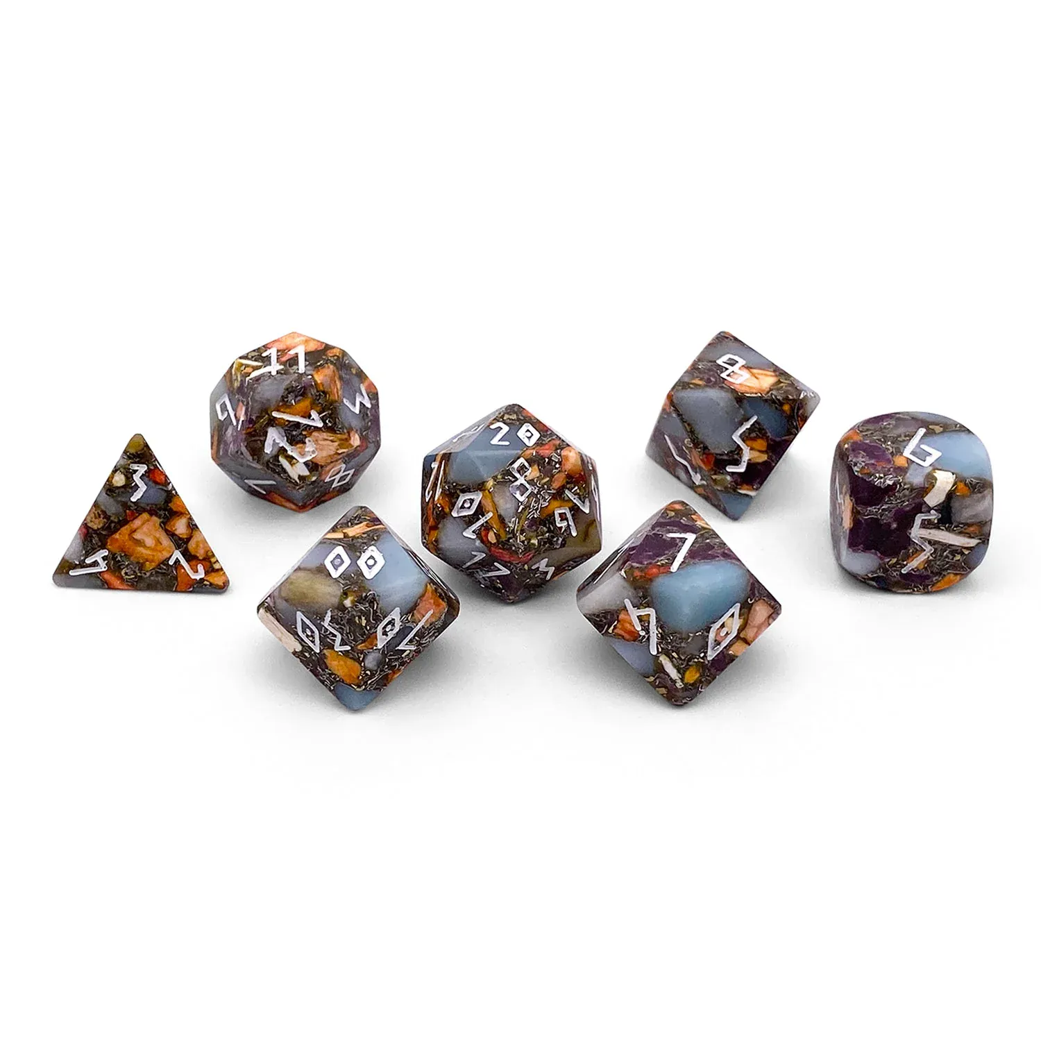 Norse Foundry: TruStone Dice - Amazonite Orange Imperial Jasper with Copper (7pc Set) - Image 2