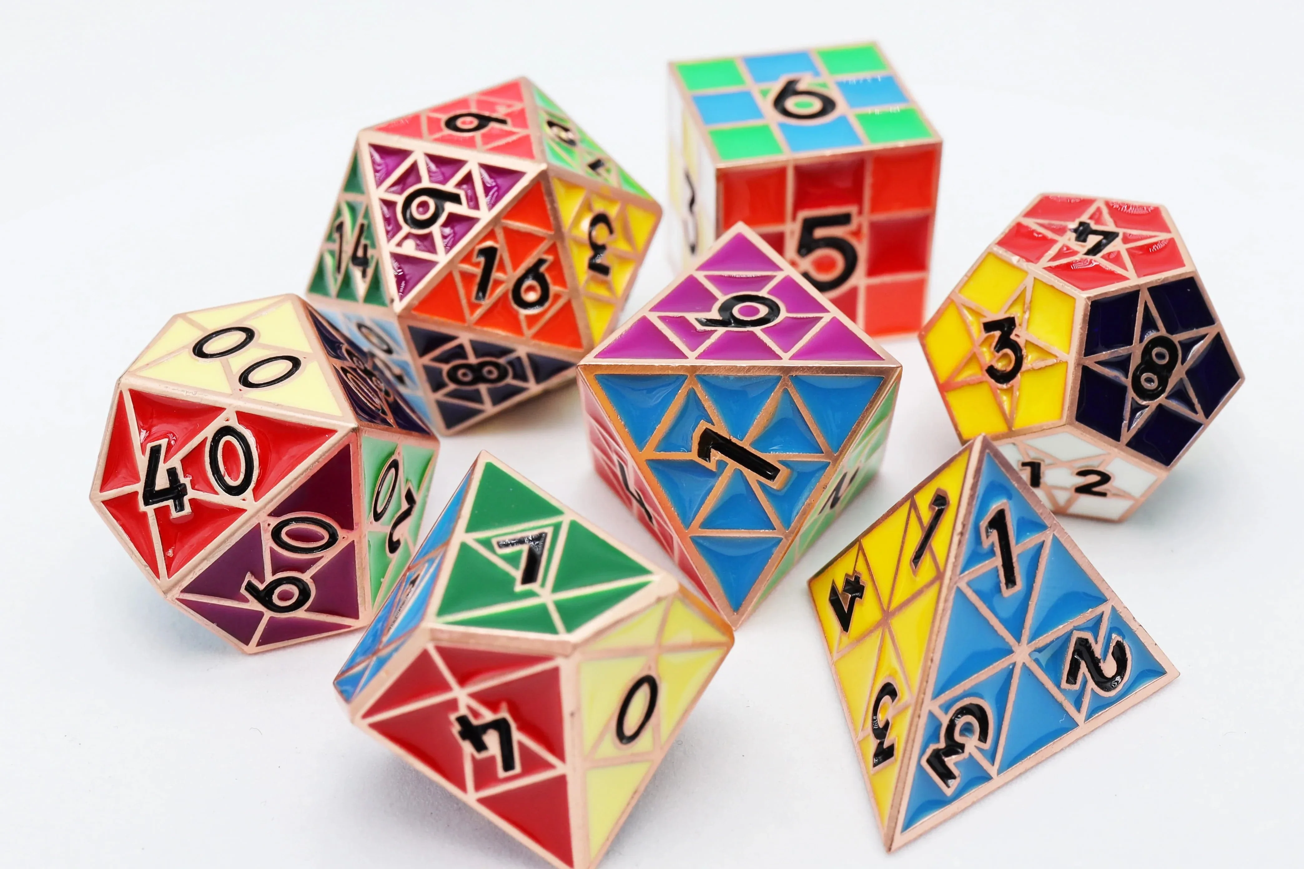Puzzle Cube: Copper - Metal 8 piece Dice Set - Image 2