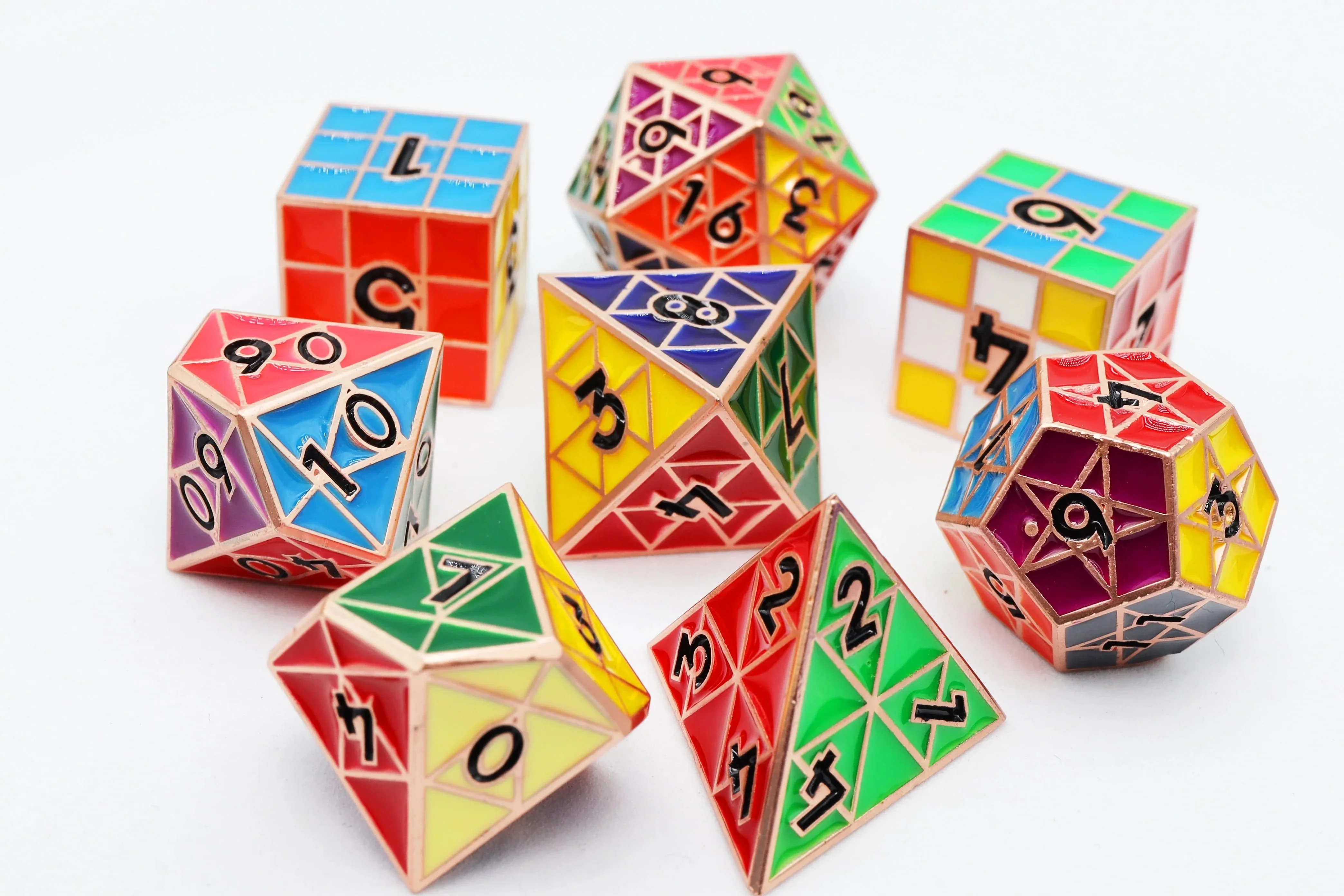Puzzle Cube: Copper - Metal 8 piece Dice Set - Image 4