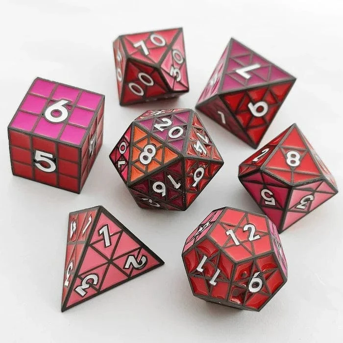 Puzzle Cube: Shades of Red - Metal 8 piece Dice Set
