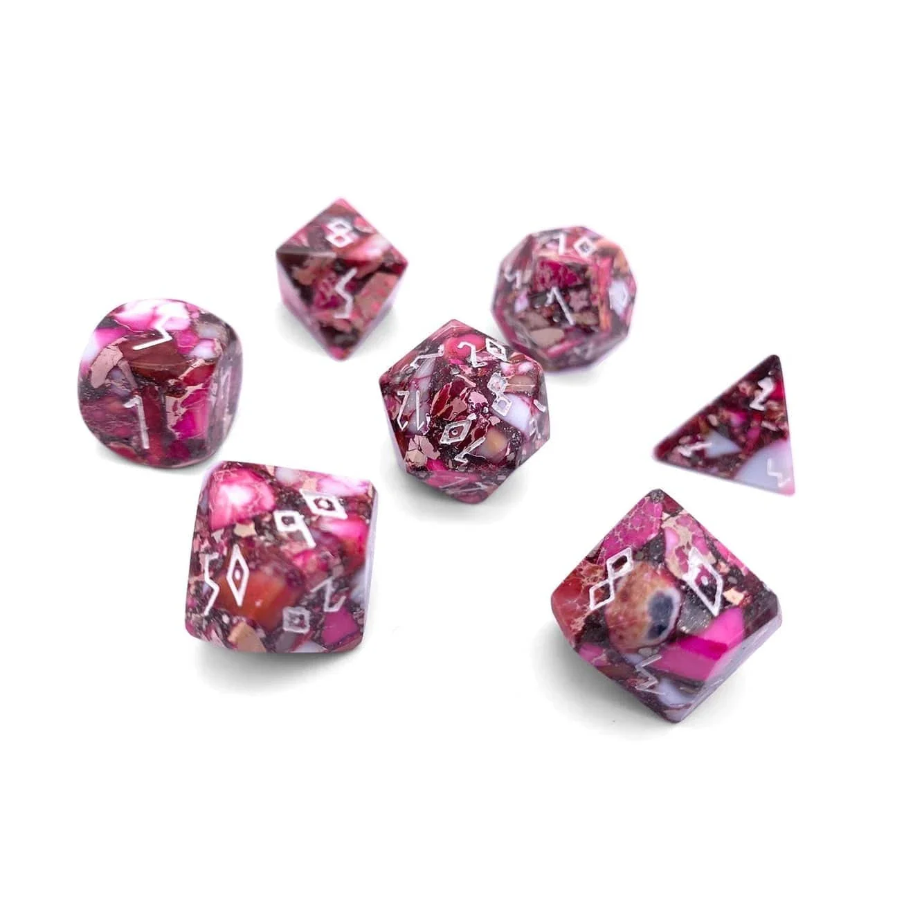 Norse Foundry: TruStone Dice - Pyrite Red Imperial Jasper (7pc Set)