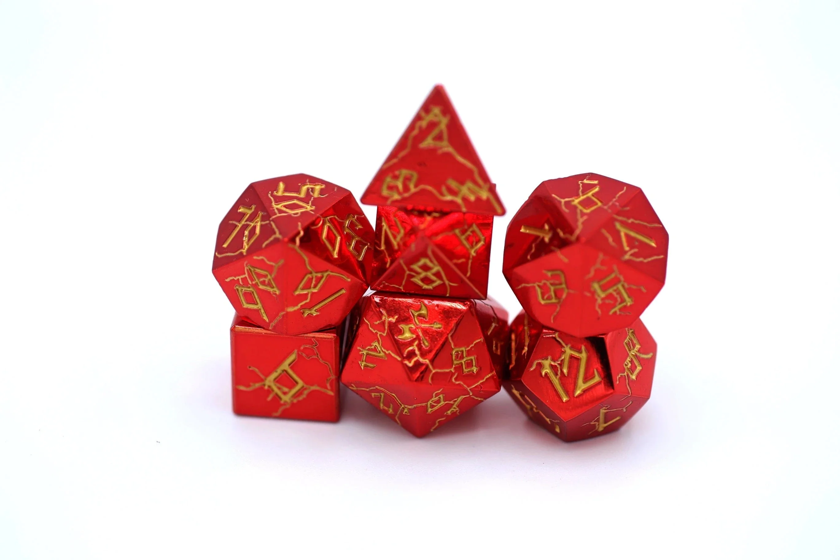 HY00119: Red Chrome with Gold Solid Metal Barbarian Dice Set - Image 4