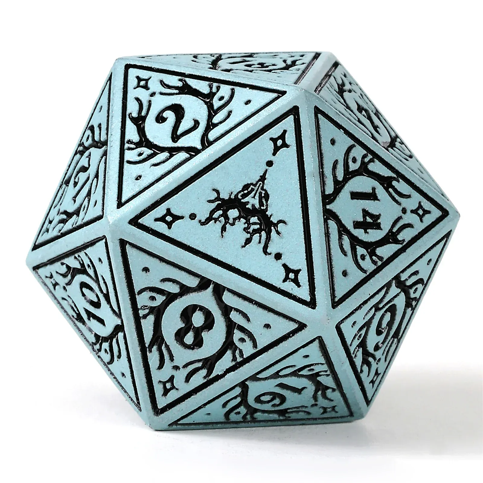 HY00505: Solid Metal Druid RPG Dice Set - Pale Cyan w/Black - Image 2