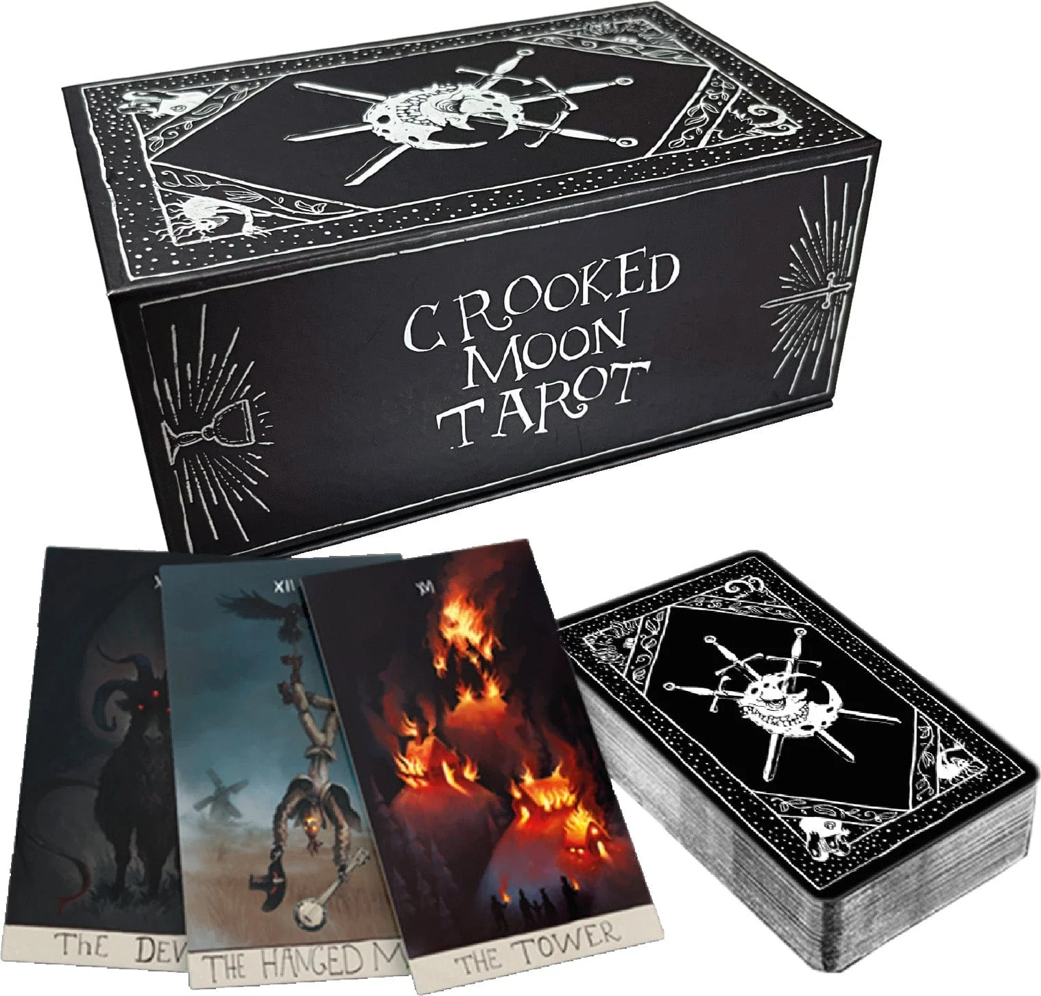The Crooked Moon: D&D 5e Folk Horror RPG - Tarot Deck with Guide Book & Bag