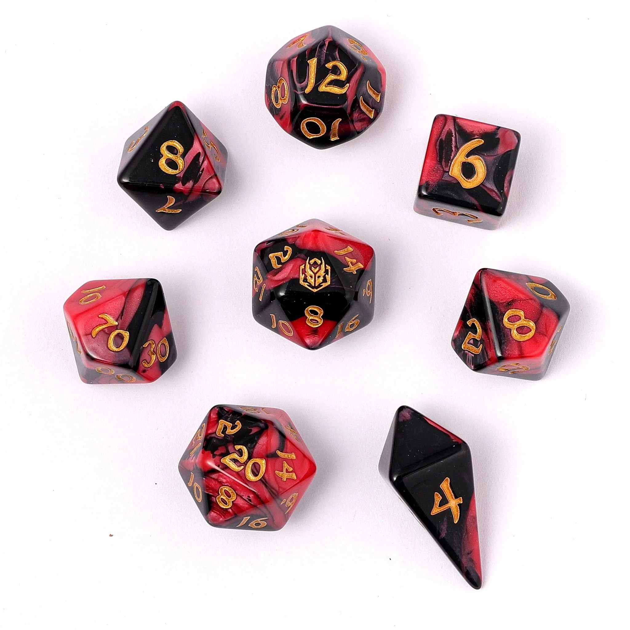 HY02013: Wyrmforged Rollers - Rounded Edge 8 Piece Polyhedral Dice set - Blood Pact