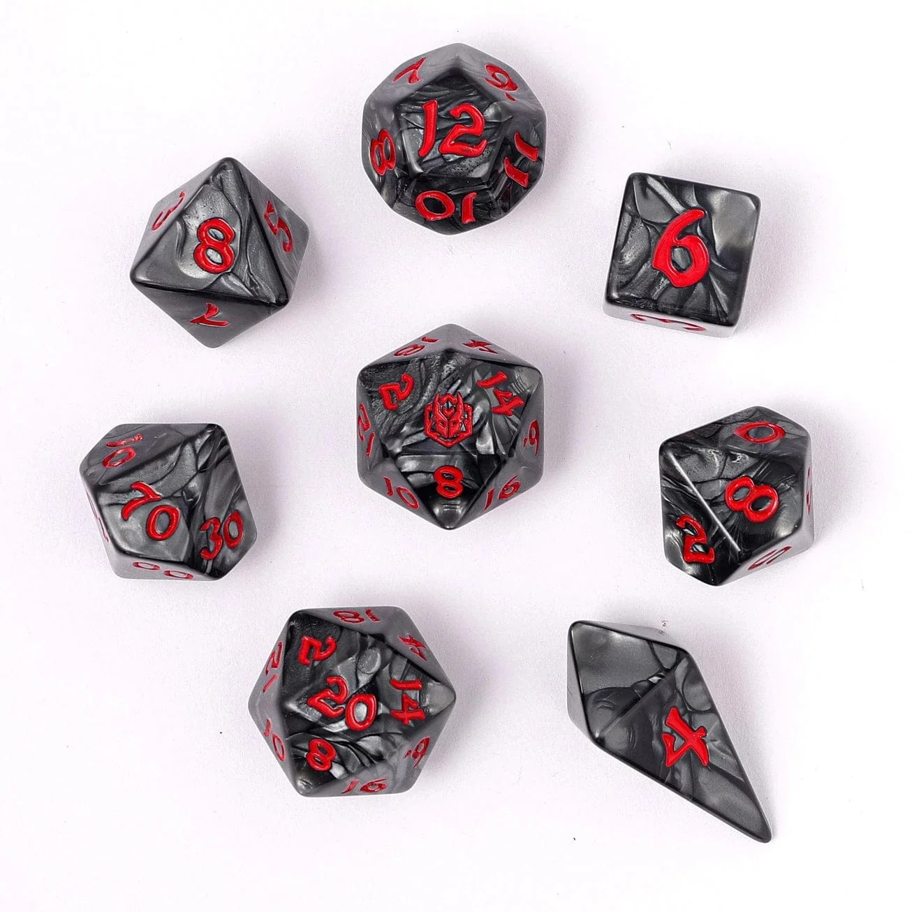 HY02003: Wyrmforged Rollers - Rounded Edge 8 Piece Polyhedral Dice Set - Iron Golem