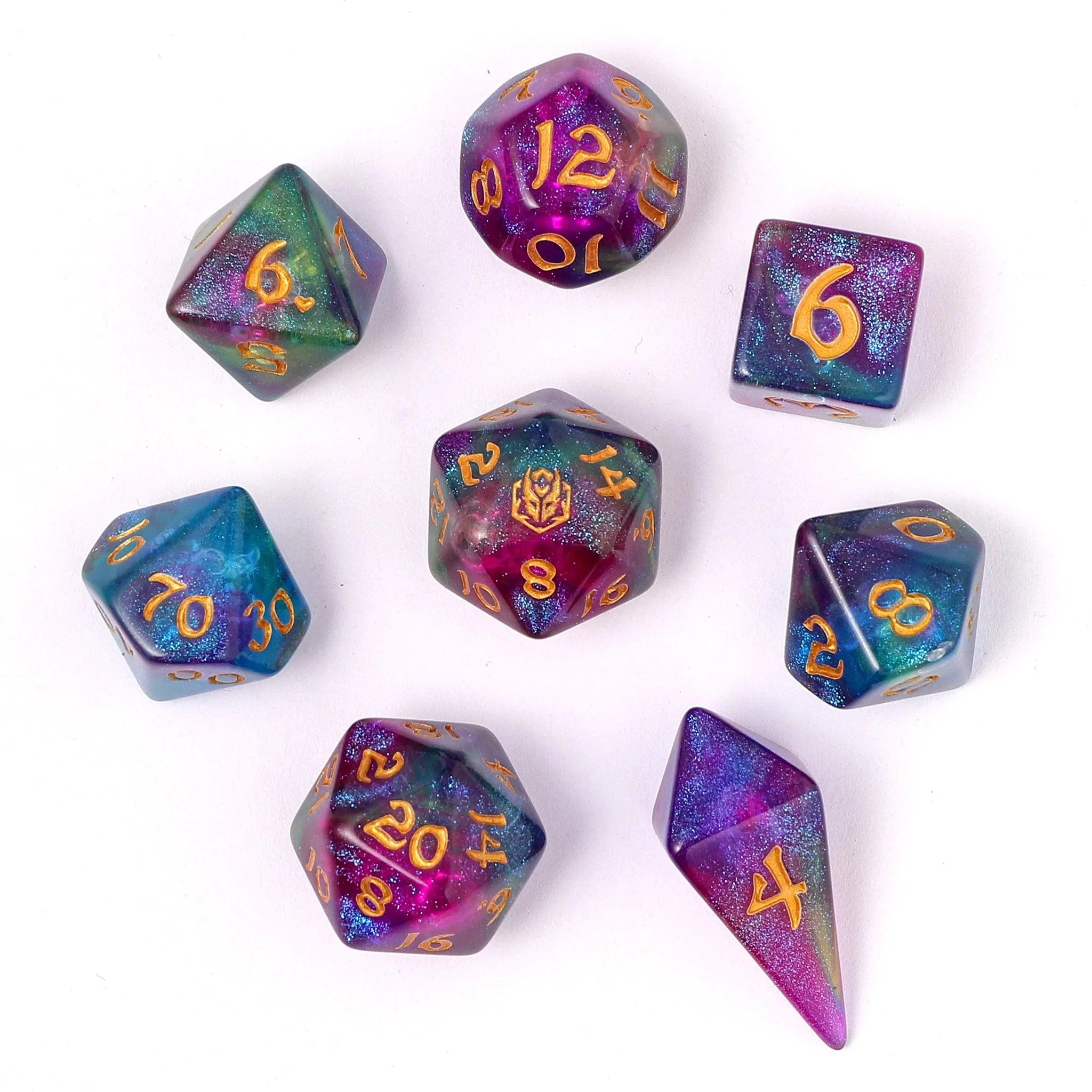 HY02004: Wyrmforged Rollers - Rounded Edge 8 Piece Polyhedral Dice set - Siren's Melody