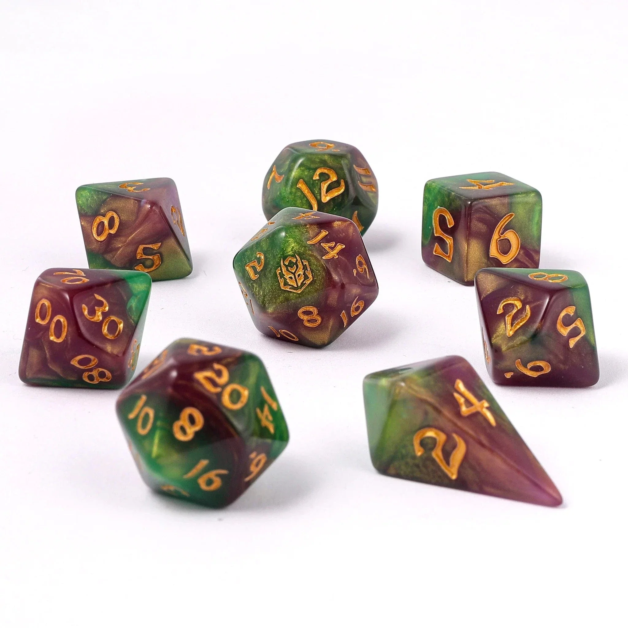 HY02005: Wyrmforged Rollers - Rounded Edge 8 Piece Polyhedral Dice set - Wyvern Venom - Image 2